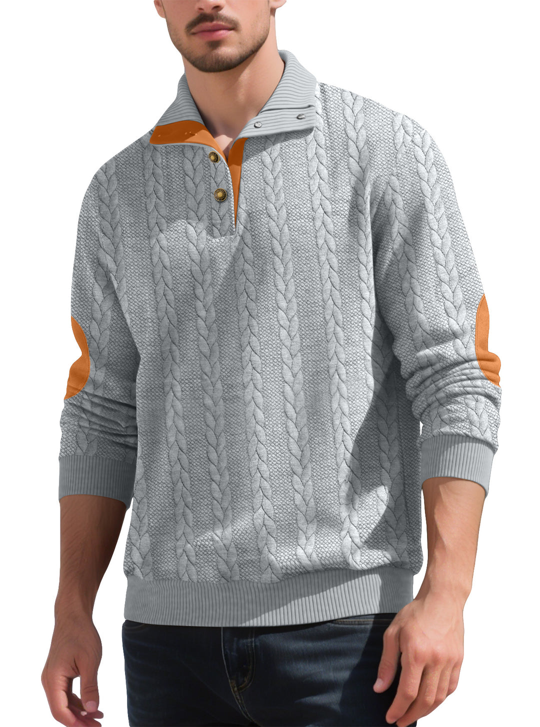Trendy knit sweater for men with button placket and contrasting details Lune London