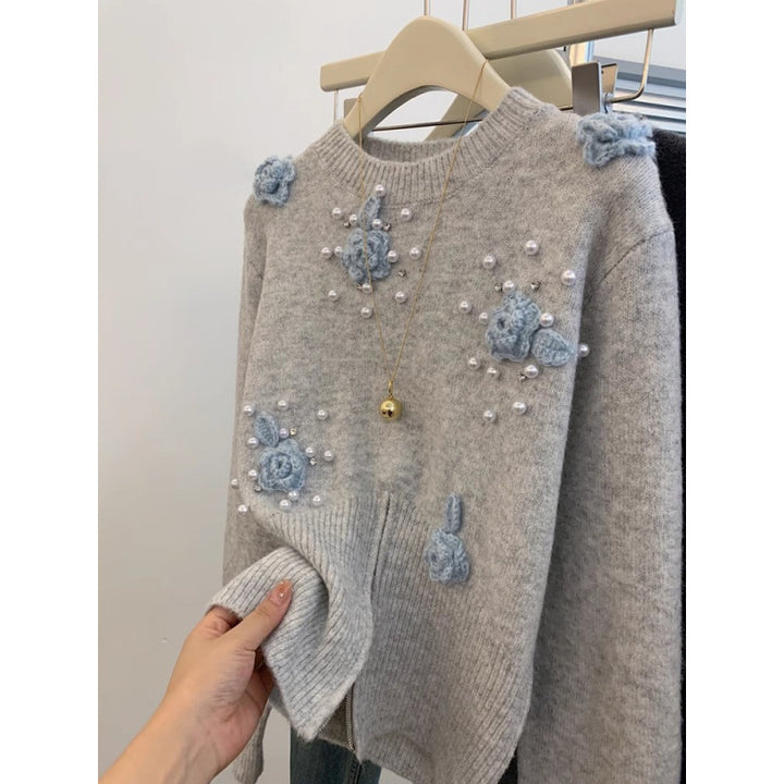 Pull Femme avec design floral texturé et ornements en perles Chic & Stil