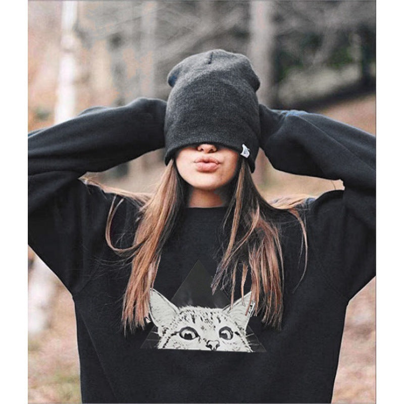 Sweat-shirt féminin avec motif de chat et design géométrique créatif Chic & Stil