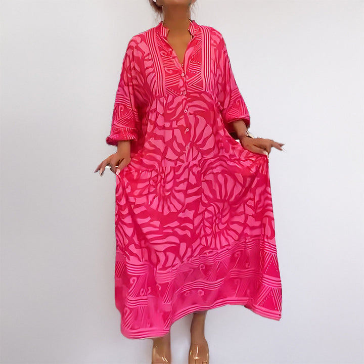 Women's long sleeve tunic dress with modern graphic pattern Lune London