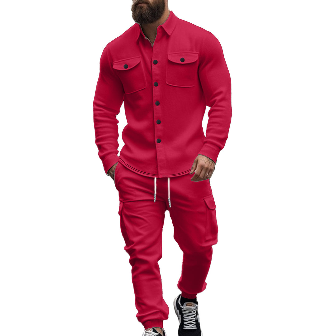 Men's Cargo Set with Casual Shirt and Chic Elastic Pants