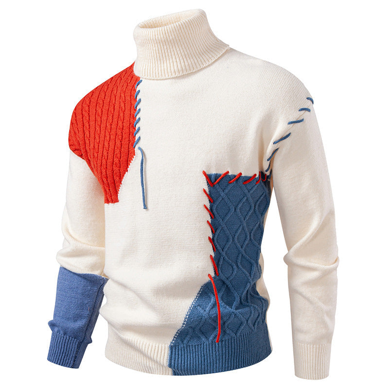 Men's turtleneck sweater with geometric cable pattern and contrasting accents Lune London