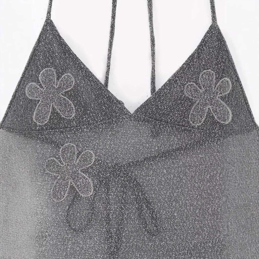 Maxi dress woman with floral appliqués and tie-up top Lune London