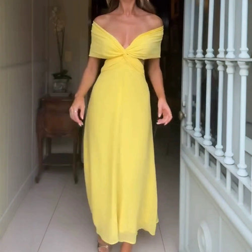 Women's Off-Shoulder Maxi Dress with Draping and Elegant Silhouette
