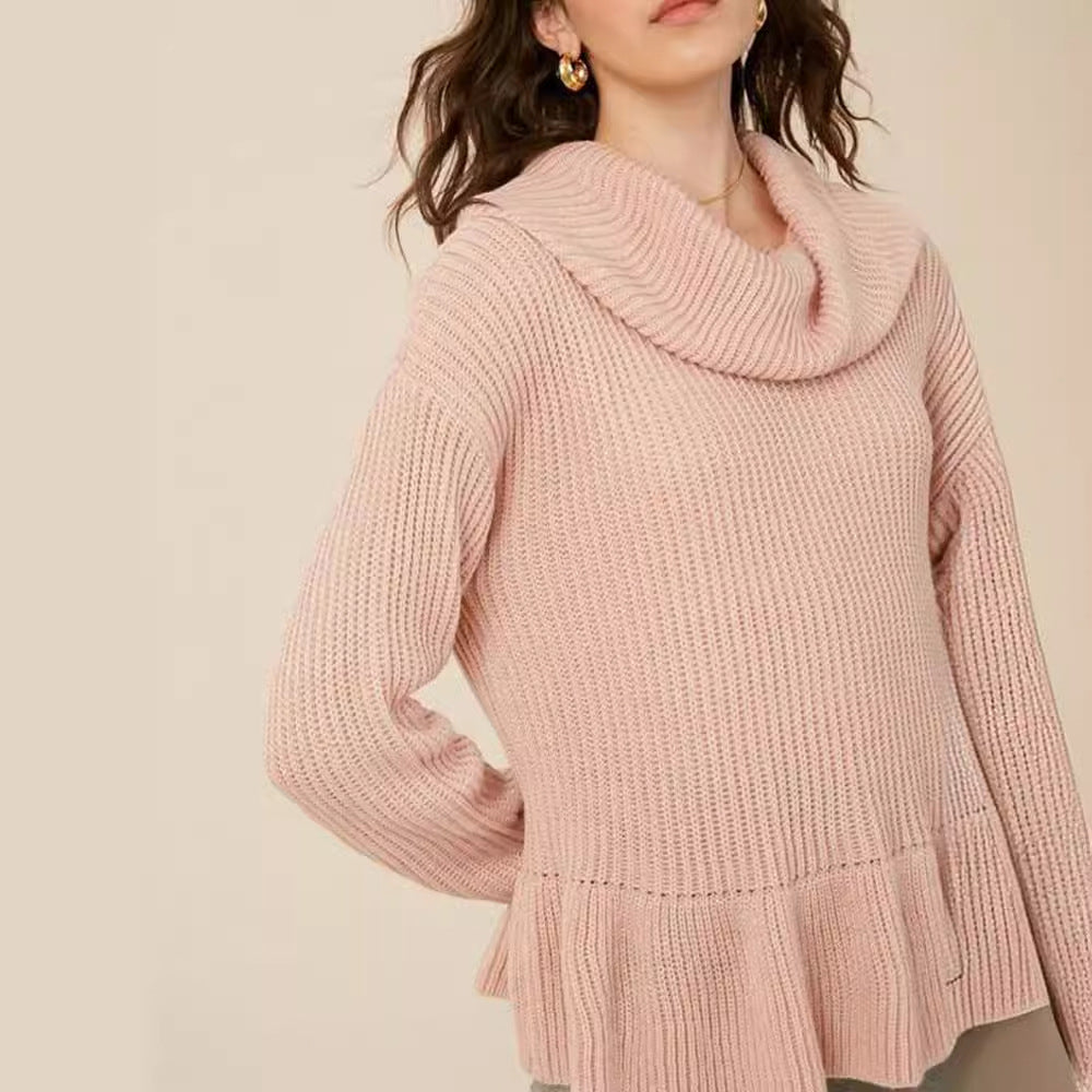 Ladies Comfortable Knit Sweater with Wide Neck and Voluminous Hem Chic und Style