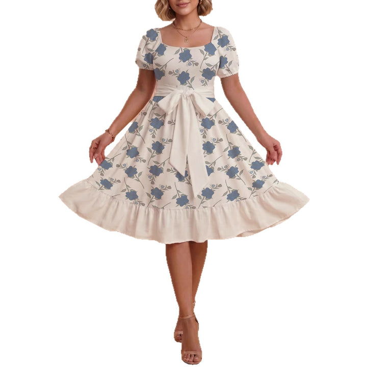 Women's floral dress with adjustable belt and voluminous sleeves Lune London