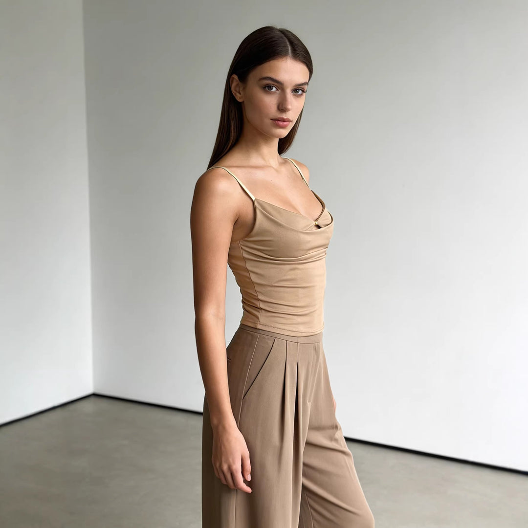 Women's Trendy Draped Top with Fine Gold Application Lune London
