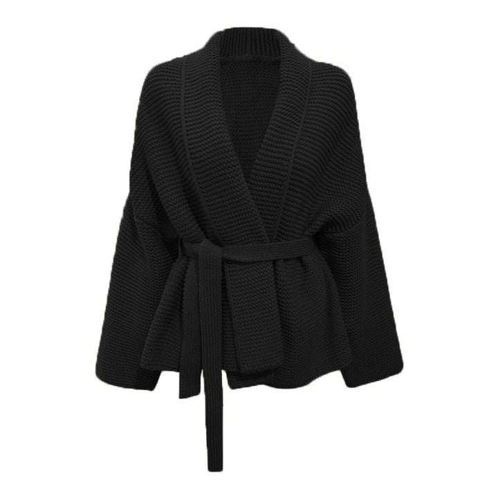 Women's chunky knit cardigan with wide shawl collar and tieable belt Lune Londonl