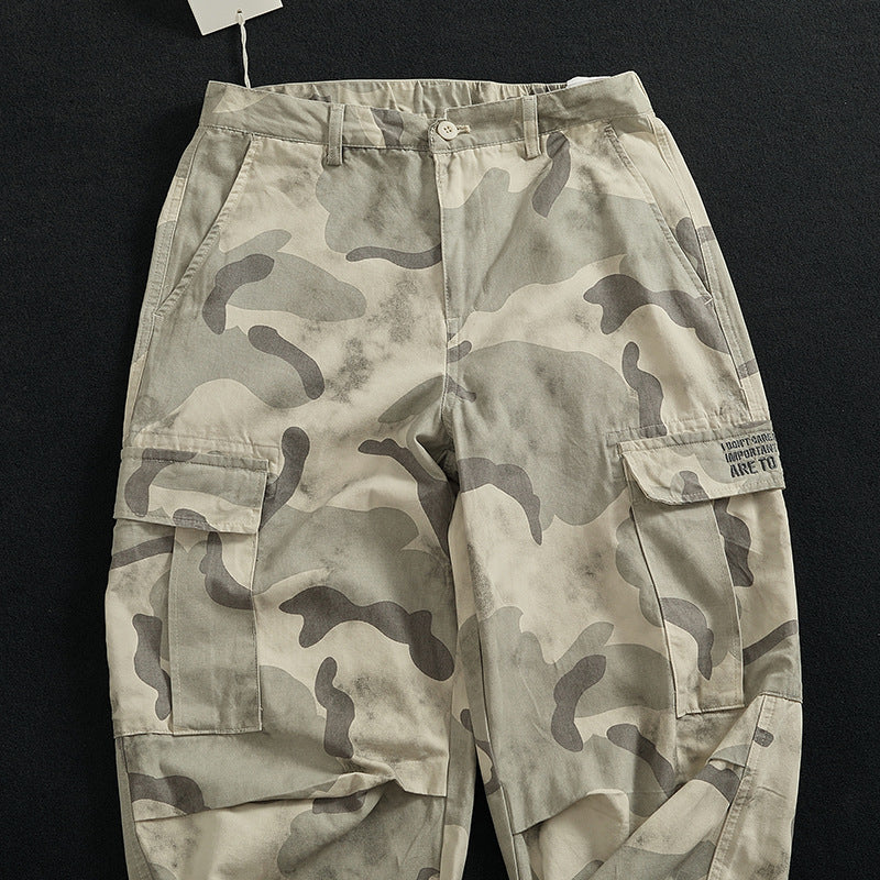Cargo pants for women with versatile pockets and modern camouflage design Lune London
