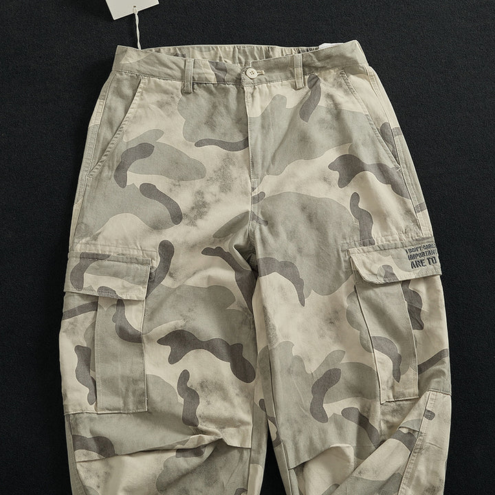Cargo pants for women with versatile pockets and modern camouflage design Lune London