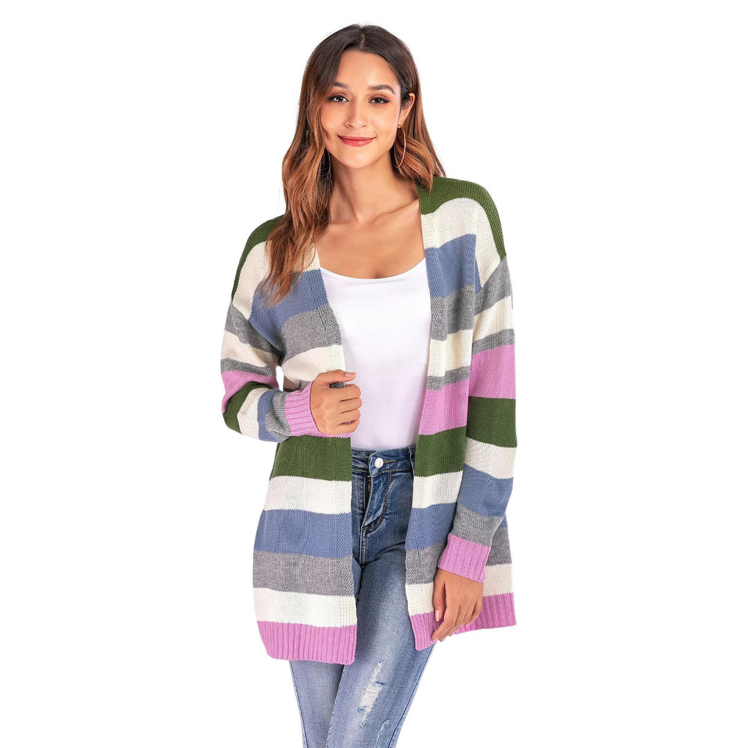 Cardigan tricoté décontracté pour femmes avec des rayures modernes Chic & Stil