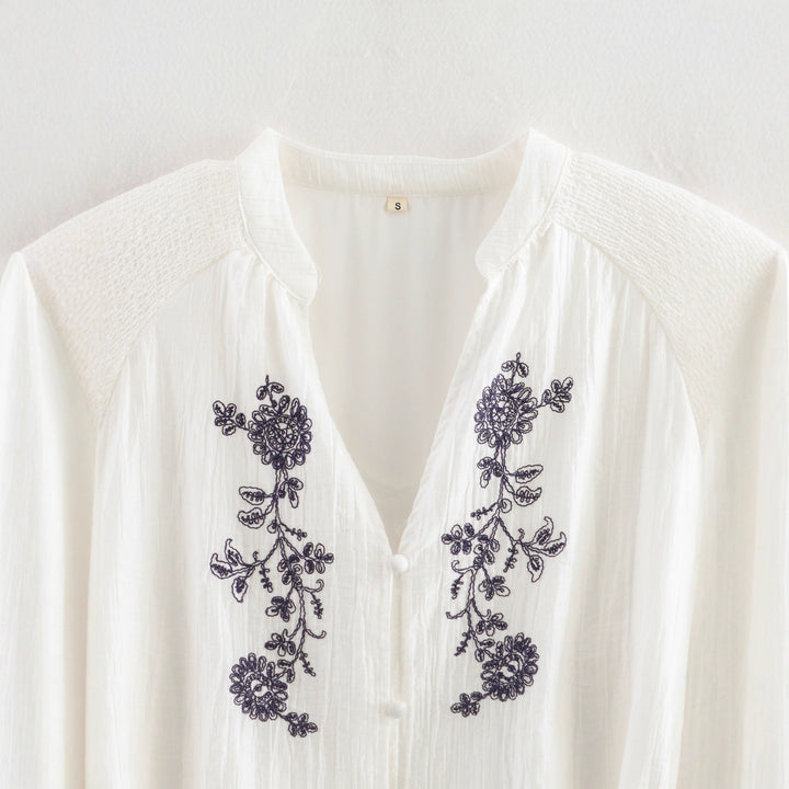 Elegant women's blouse with floral embroidery detail Lune London