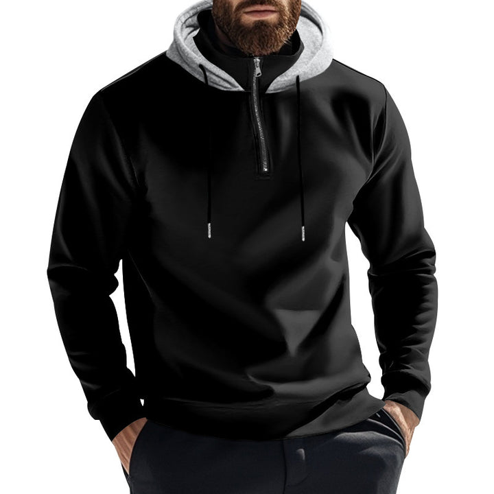 Men's sporty hoodie with half-zip and modern hood construction Lune London