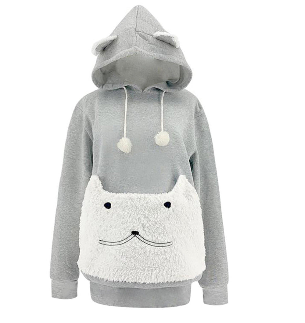 Ladies Cozy Hoodie with Cat Pattern and Practical Kangaroo Pocket Lune London
