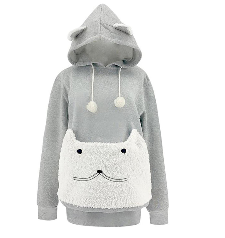 Ladies Cozy Hoodie with Cat Pattern and Practical Kangaroo Pocket Lune London