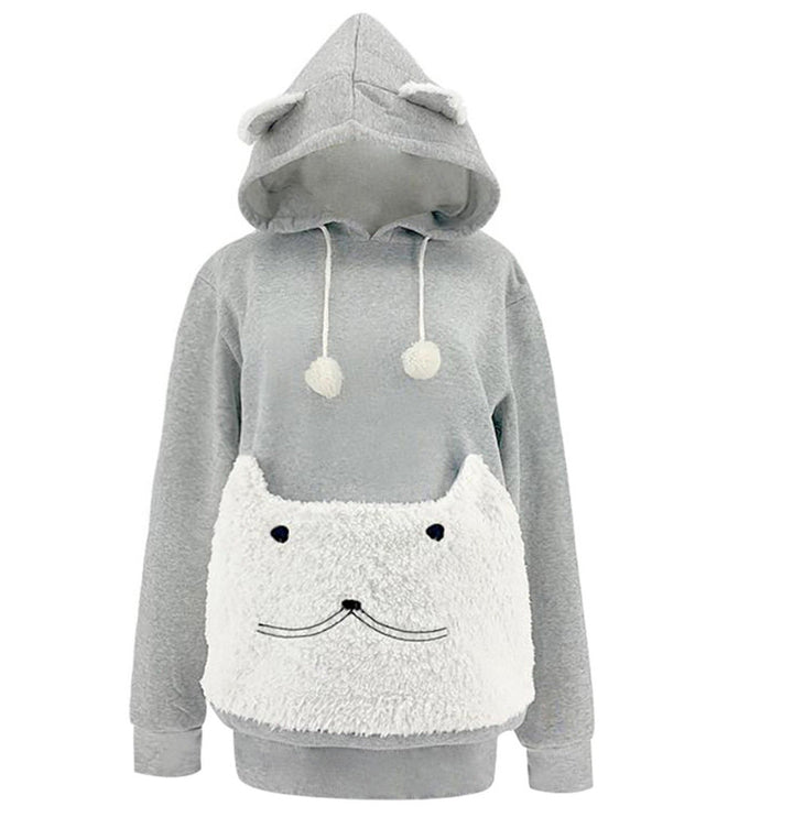 Ladies Cozy Hoodie with Cat Motif and Practical Kangaroo Pocket Lune London