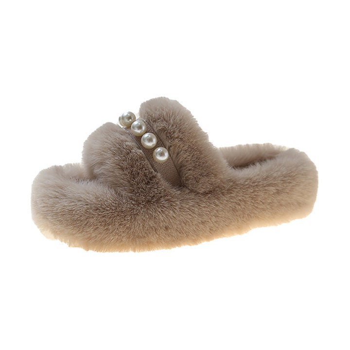 Ladies Plush Slippers with Elegant Pearl Accents Lune London