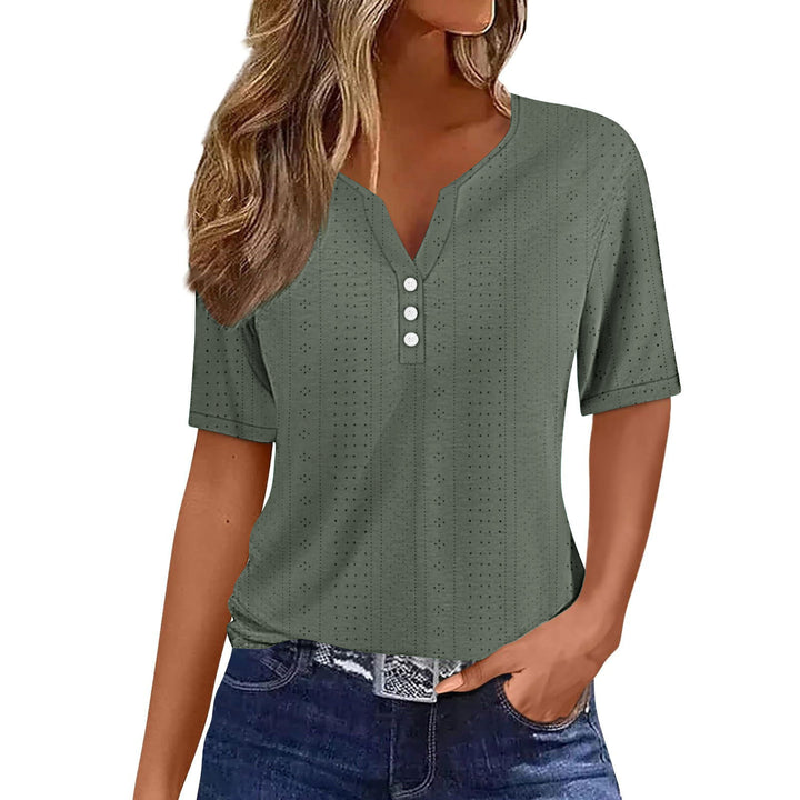 Short sleeve blouse for women with V-neck and button details Lune London