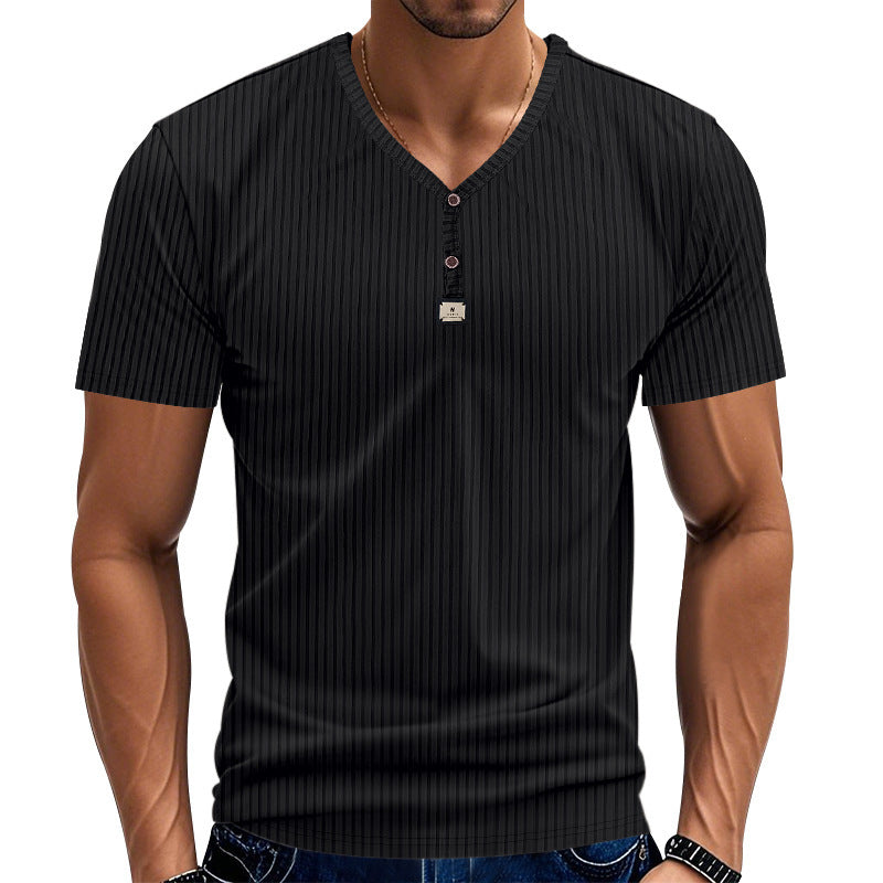 Men's Short Sleeve Henley T-shirt with Structured Design and Button Placket Lune London