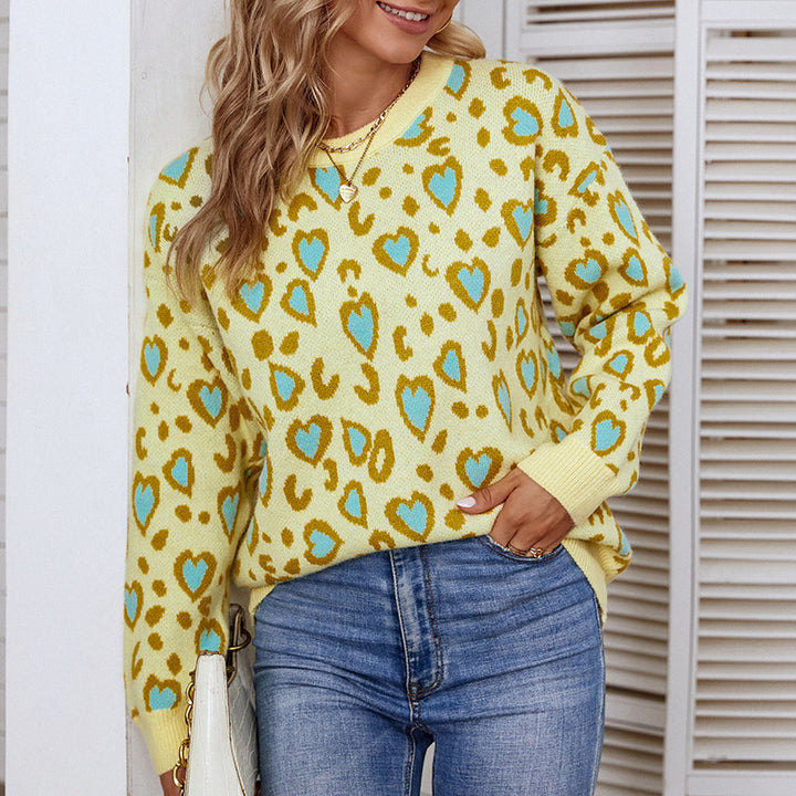 Ladies playful sweater with heart and leopard pattern Lune London