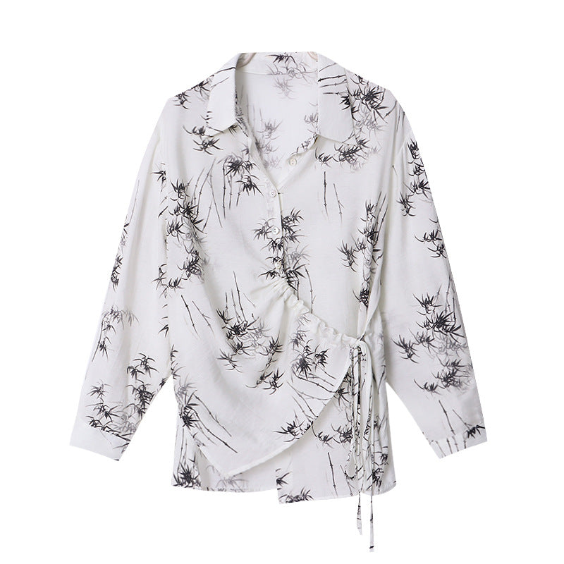 Ladies Elegant Blouse Shirt with Wrap Design and Floral Pattern Chic & Stil