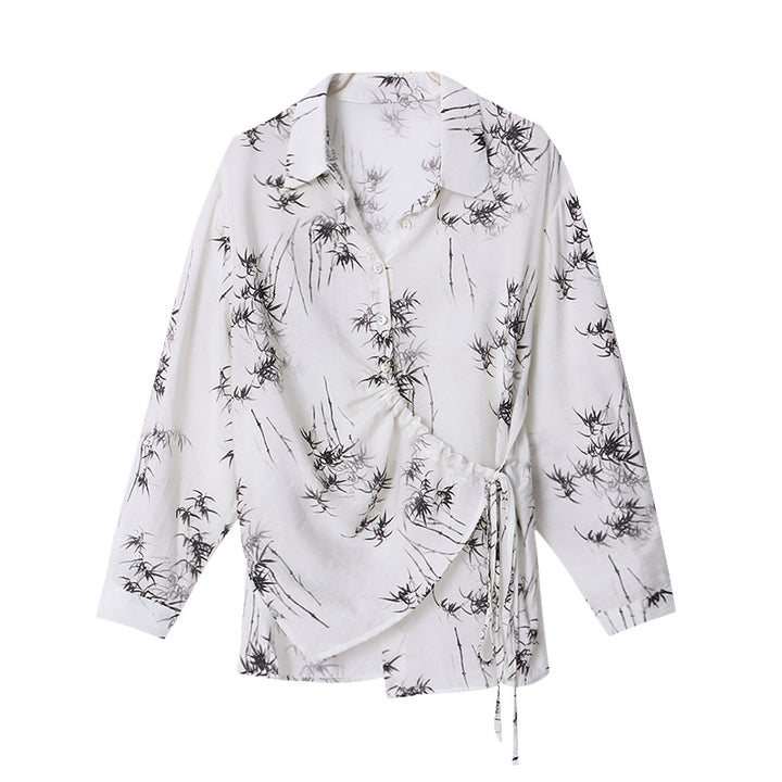 Ladies Elegant Blouse Shirt with Wrap Design and Floral Pattern Chic & Stil