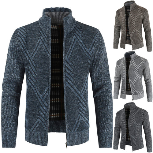 Men's knit jacket with high zip and modern pattern Lune London