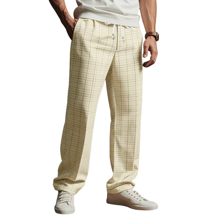 Men's casual leisure pants with comfortable drawstring and checkered pattern Lune London