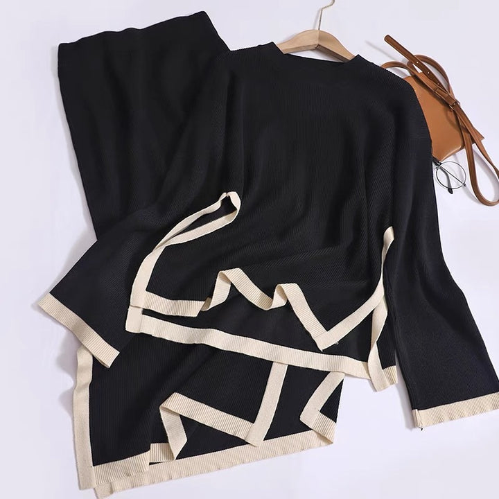 Women's knit loungewear set with decorative contrast hem Lune London