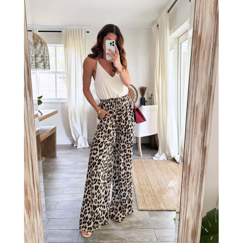 Women Wide Leg Leopard Print Pants Lune London