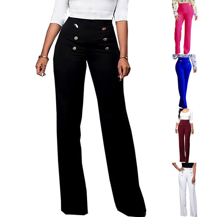 Lune London | Women Elegant High-Waist Pants with Decorative Buttons
