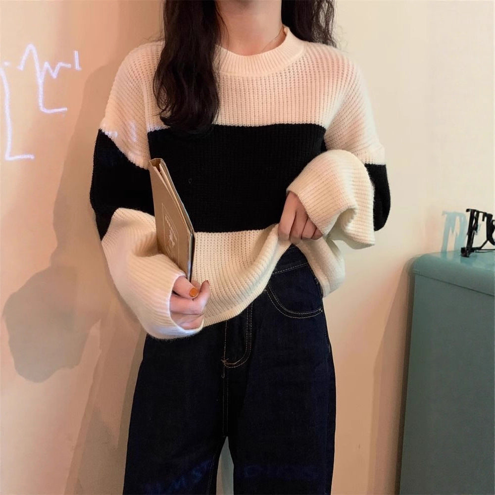 Pull en tricot chunky pour femmes avec un design moderne en blocs de couleur Chic & Stil