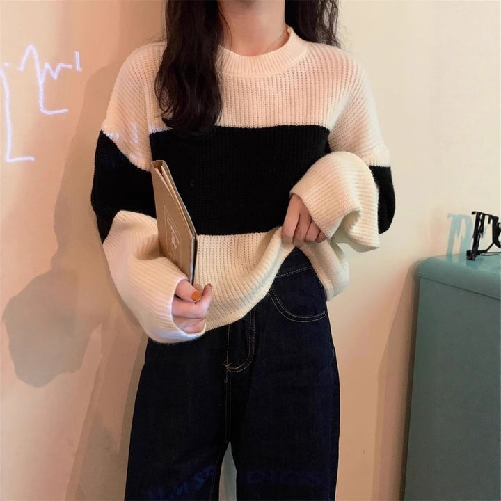 Pull en tricot chunky pour femmes avec un design moderne en blocs de couleur Chic & Stil
