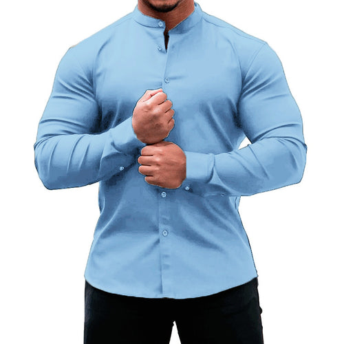 Long sleeve shirt for men with a modern button placket and a stylish stand collar Lune London