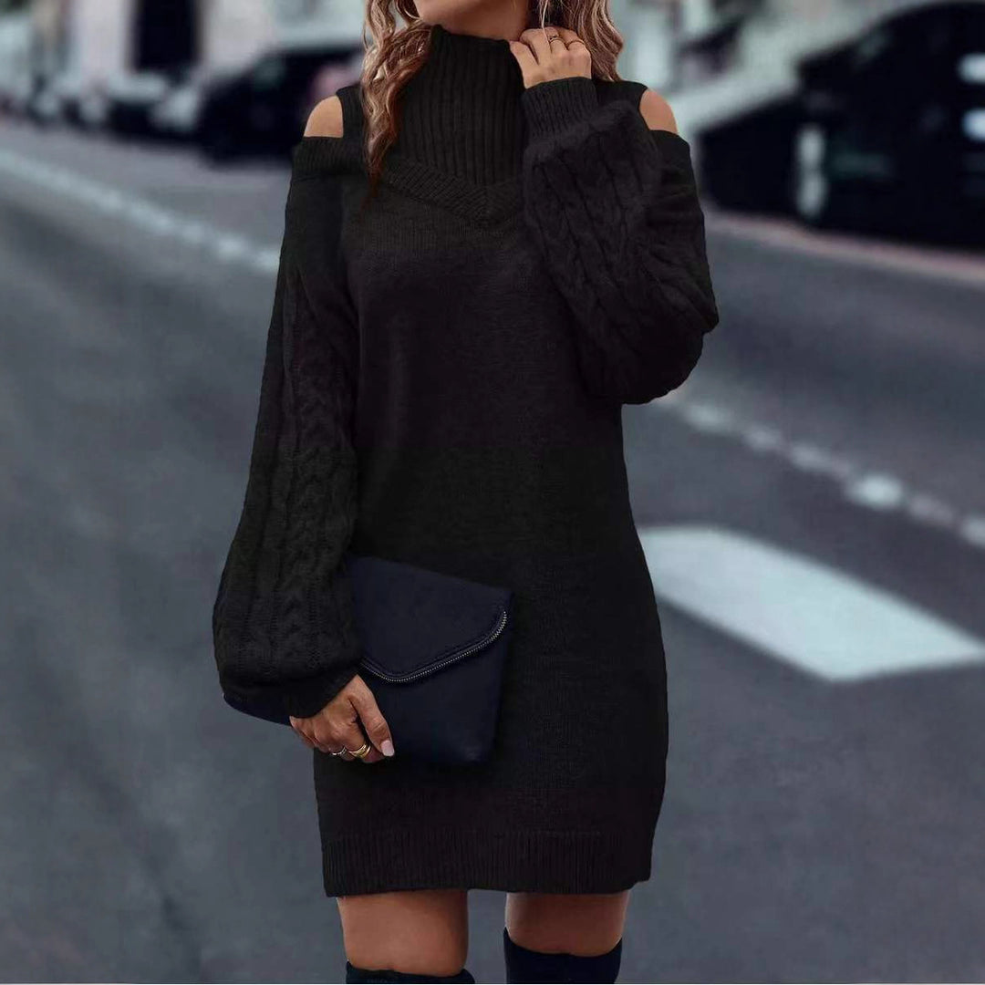 Knit dress for women with off-shoulder design and complex twisted pattern structure Lune Londonl