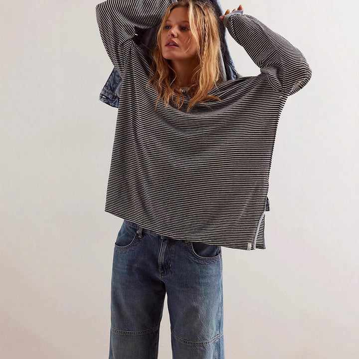 Chic and stylish oversized casual T-shirt for women with stripes