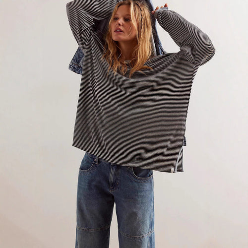 Chic and stylish oversized casual T-shirt for women with stripes