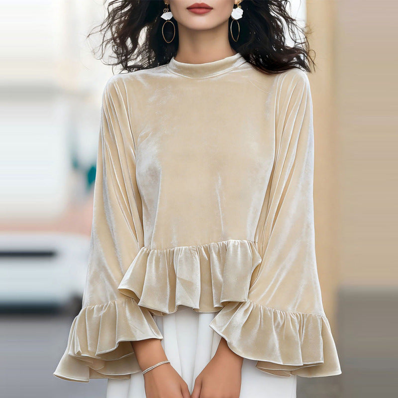 Women's Flowing Top with Ruffle Details and Long Sleeves Lune London