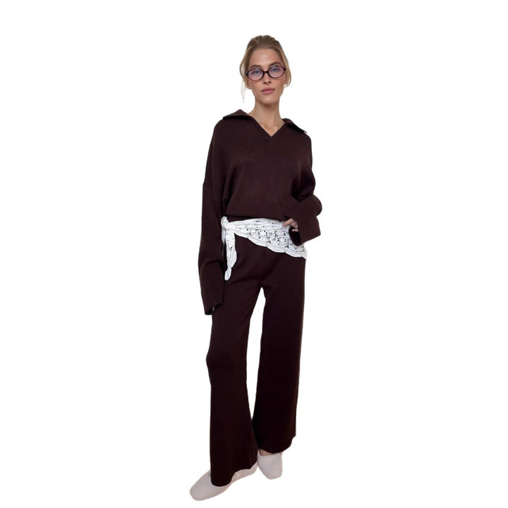 Ensemble de tricot décontracté pour femmes avec coupe ample et élégante en V