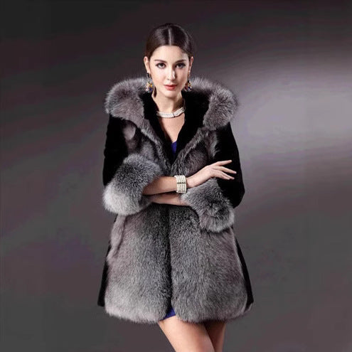 Ladies faux fur parka elegant and warm with hood Lune London