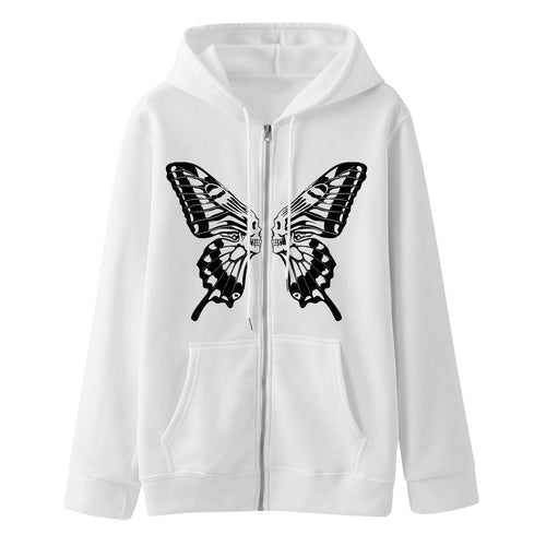 Women's hoodie sweatshirt jacket with unique butterfly print Lune London