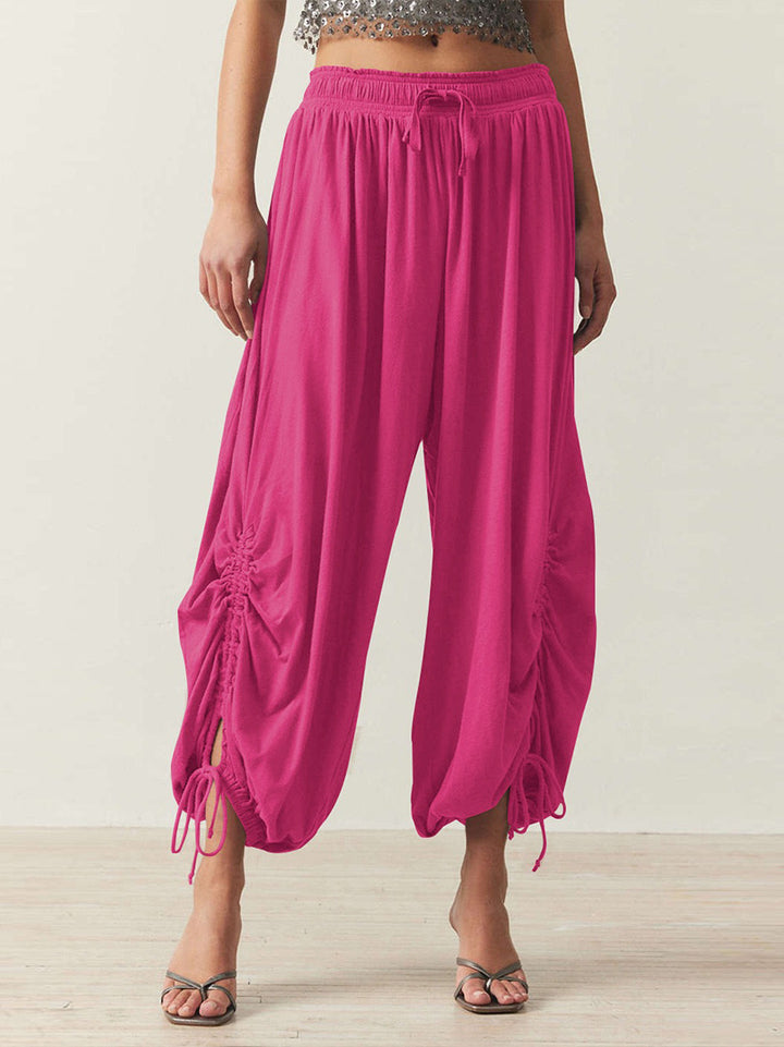 Casual Palazzo pants for women with elastic waist and adjustable ankle bands Lune London