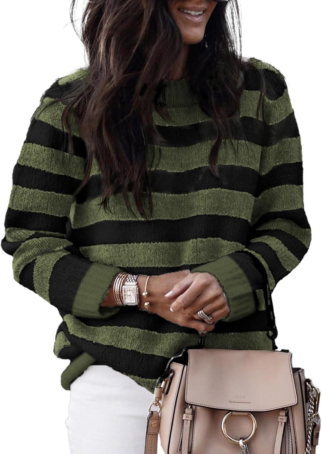 Casual knitted sweater for women with wide horizontal stripes Lune London