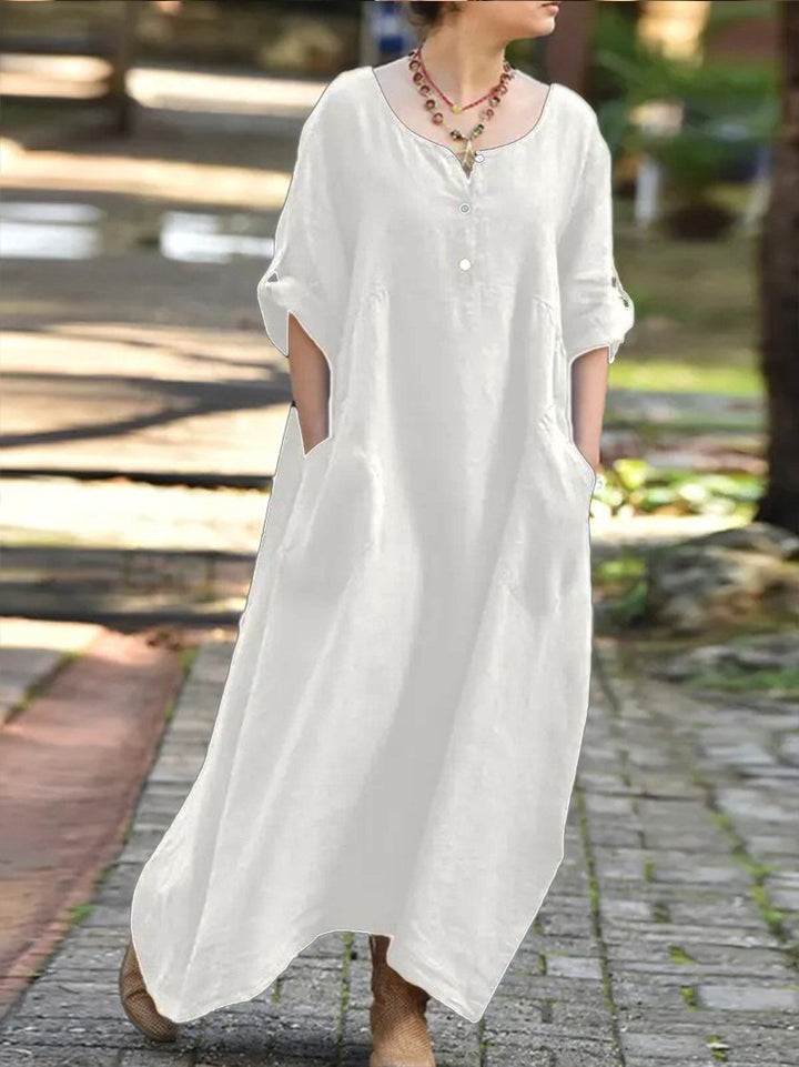Lune London Airy maxi dress for women with practical side pockets and button details