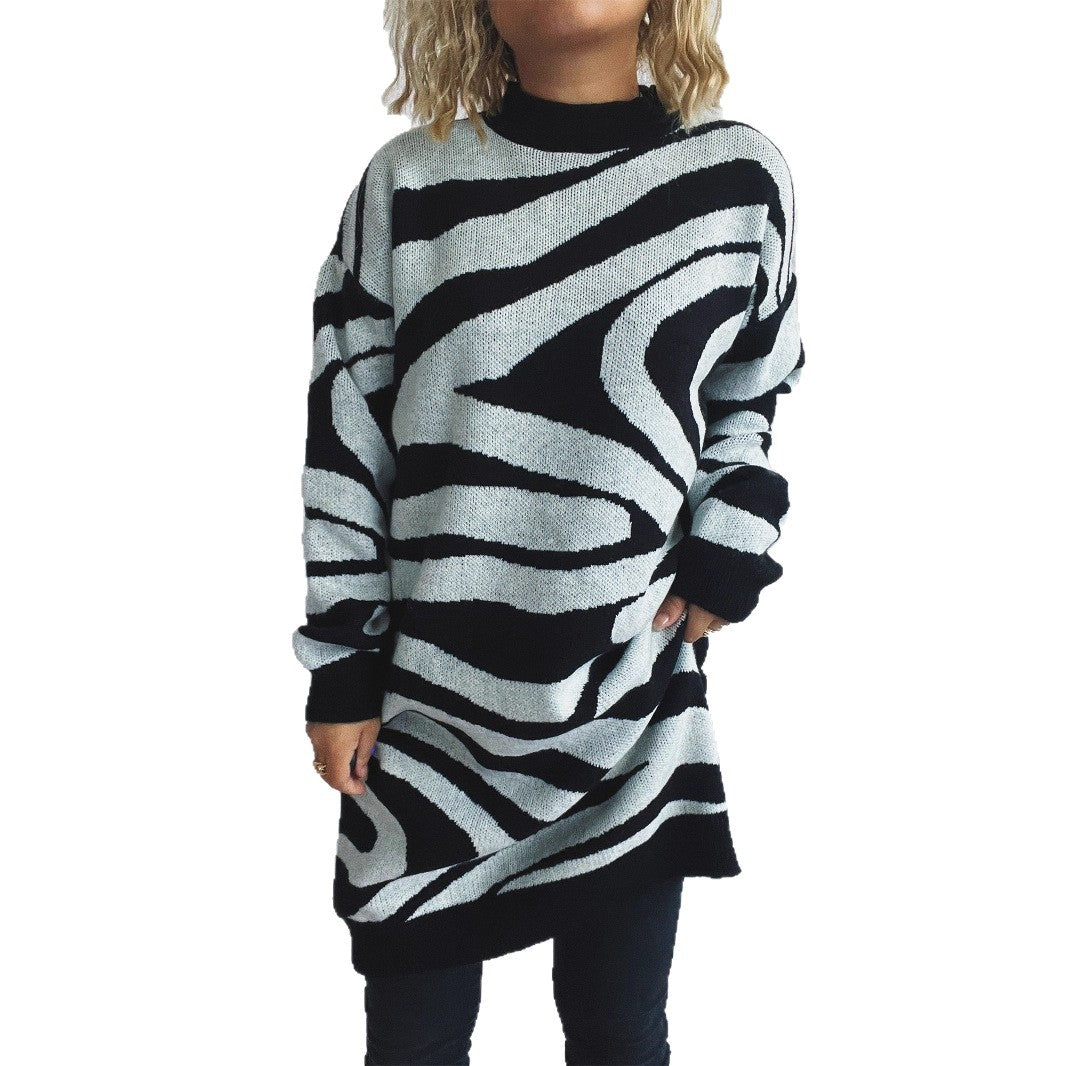 Pull en tricot grande taille pour dames avec motif zèbre moderne Chic & Stil