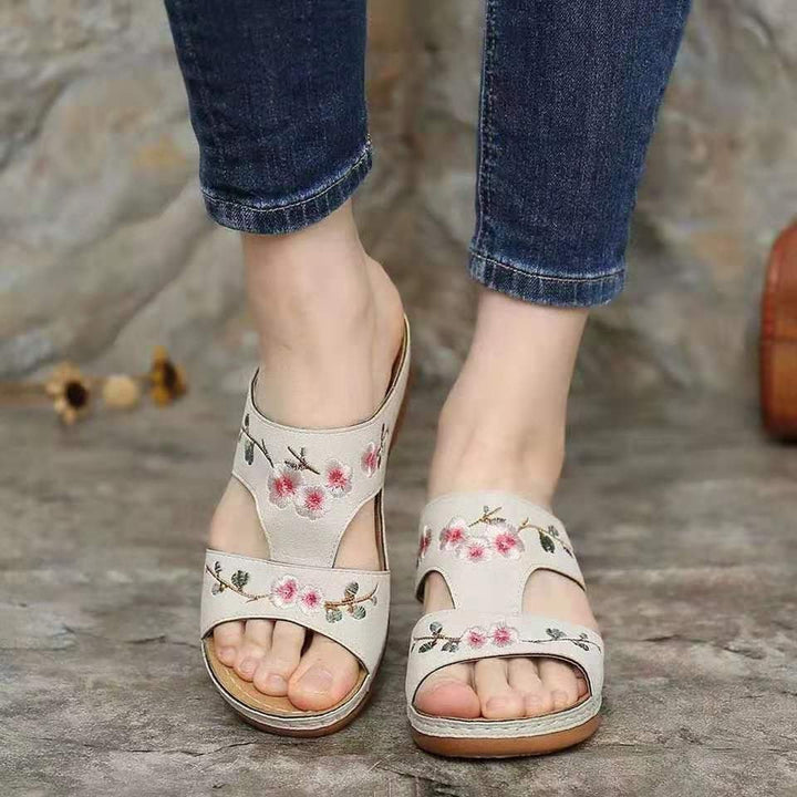 Women Embroidered Comfort Wedge Sandals Lune London