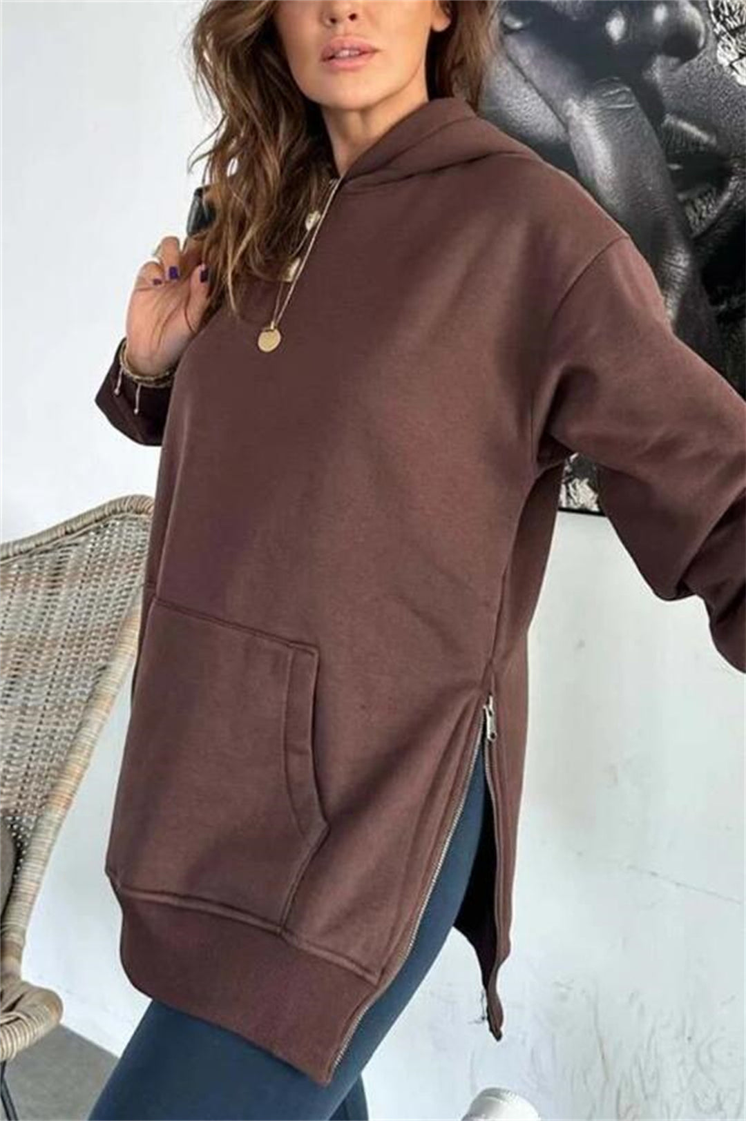 Ladies Casual Hoodie with Trendy Cut and Dipped Hem Lune London