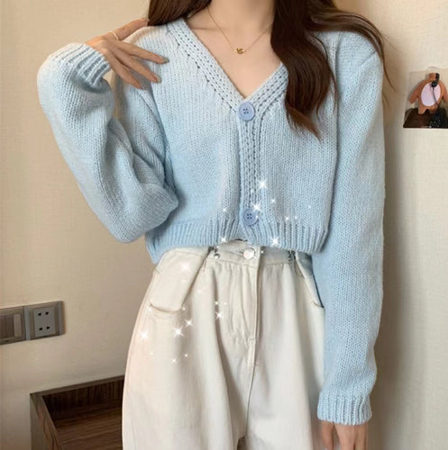 Ladies comfortable knit cardigan with V-neck and button detail Lune London