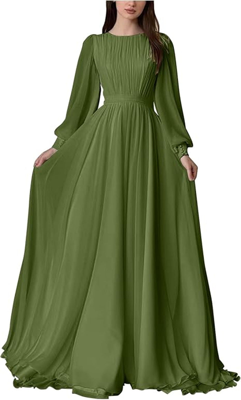 Women's Maxi Party Dress with Long Flowing Sleeves and Lace Accents Lune London