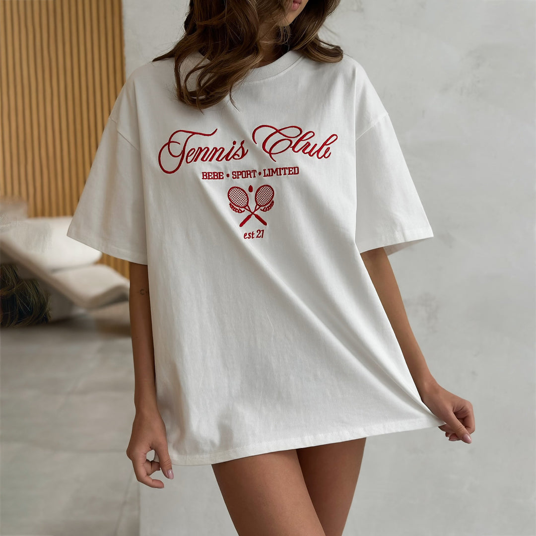 Women's T-shirt with a trendy design of Lune London tennis club embroidery
